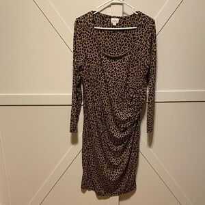 Leopard Print Long Sleeve Ruched Dress - Maternity